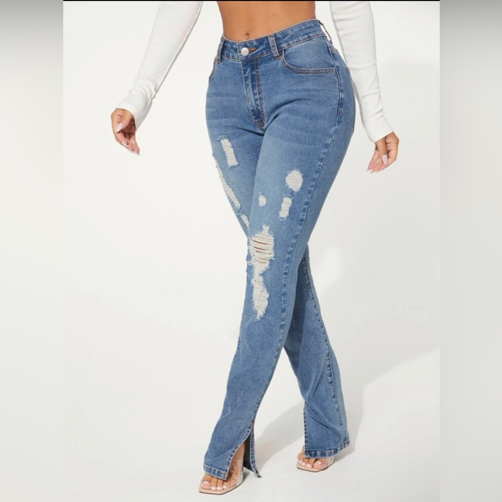 Slit denim jeans